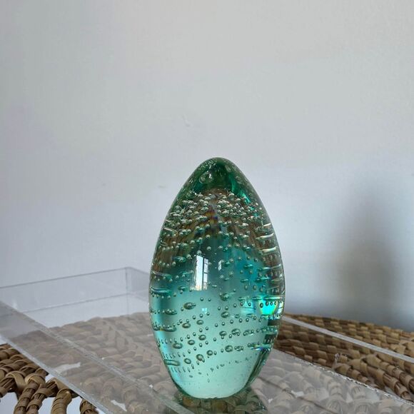 Pear Shaped Bubble Glass Paperweight in Blue/Green - Picture 4 of 6